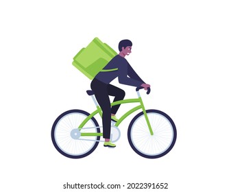 courier riding bicycle, delivery worker on bike isolated on white, vector illustration