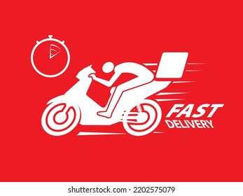Courier riding a speedy motorbike with a delivery tail box, Fast shipping courier services, fast delivery services pictogram for apps and websites, vector