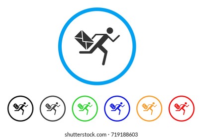 Courier rounded icon. Style is a flat courier grey symbol inside light blue circle with black, gray, green, blue, red, orange color versions. Vector designed for web and software interfaces.