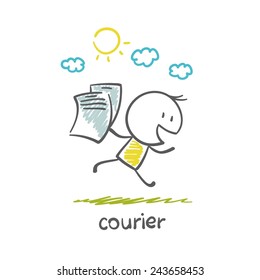 Courier runs with documents illustration