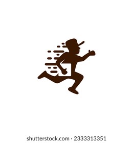 Courier runs with the parcel. The concept of fast delivery. Element of the logo. Vector illustration in a flat style