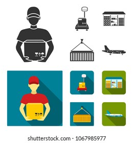 Courier, scales, container, warehouse. Logistic,set collection icons in black, flat style vector symbol stock illustration web.