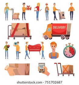 Courier secure delivery service orthogonal icons collection with parcels dispatch transportation and handling equipment isolated vector illustration 