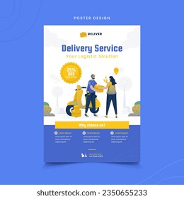 Courier sending package delivery service on poster design