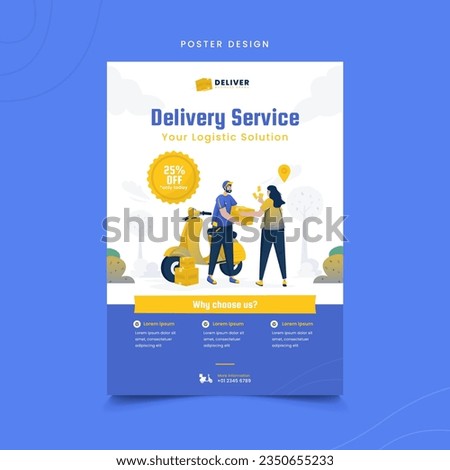 Courier sending package delivery service on poster design