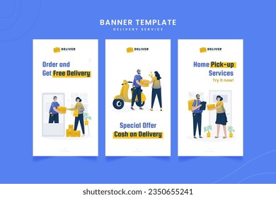 Courier sending package on vertical banner template