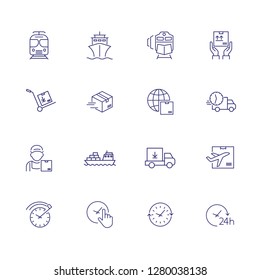 Courier service line icon set. Train, watch, subway. Transportation concept. Can be used for topics like online store, delivery, shipping