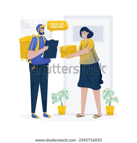 Courier service picks up package at home illustration
