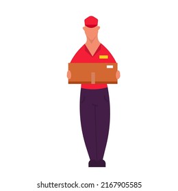 Courier service shipping delivery package. Transportation business and logistic express order. Man shipment and cargo delivering online. Container deliver and distribution mail post. Postal commercial