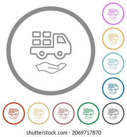 Courier services outline flat color icons in round outlines on white background