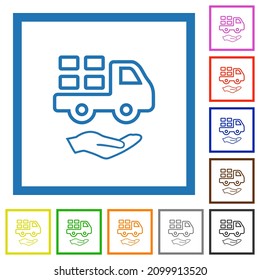 Courier services outline flat color icons in square frames on white background