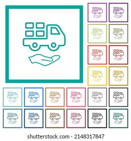 Courier services outline flat color icons with quadrant frames on white background