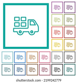 Courier services outline flat color icons with quadrant frames on white background