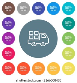 Courier services outline flat white icons on round color backgrounds. 17 background color variations are included.