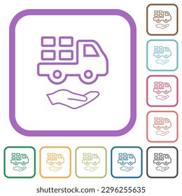 Courier services outline simple icons in color rounded square frames on white background