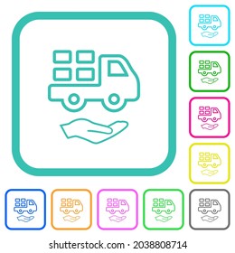 Courier services outline vivid colored flat icons in curved borders on white background