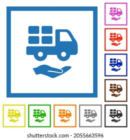 Courier services solid flat color icons in square frames on white background
