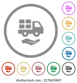 Courier services solid flat color icons in round outlines on white background