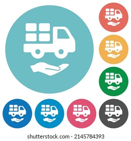 Courier services solid flat white icons on round color backgrounds
