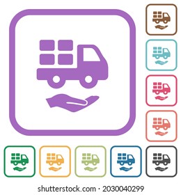 Courier services solid simple icons in color rounded square frames on white background