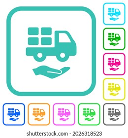 Courier services solid vivid colored flat icons in curved borders on white background