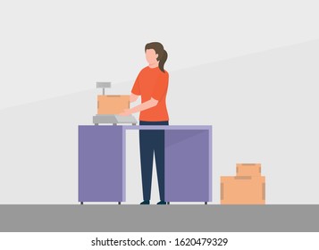 courier staff scale goods package in delivery service business
