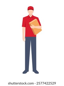 courier standing holding box vector illustration 