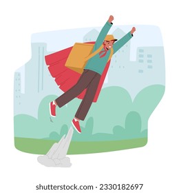 Courier Superhero Character Provides Efficient Delivery Service Ensuring Swift And Timely Shipping Of Packages And Parcels. Quick And Secure Transportation Of Goods. Cartoon People Vector Illustration