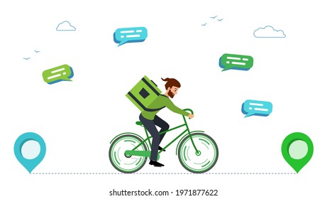 Courier takes order point  to point. Concept of delivering online orders from online stores. Vector illustration delivery in flat style. Banner fast delivery of goods and food.