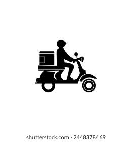 Courier template vector illustration. Scooter delivery service silhouette logo.