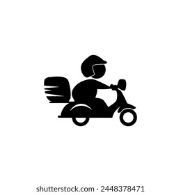 Ilustración vectorial de Plantilla Courier. Logotipo de silueta de servicio de entrega de scooter.