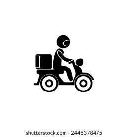Courier template vector illustration. Scooter delivery service silhouette logo.