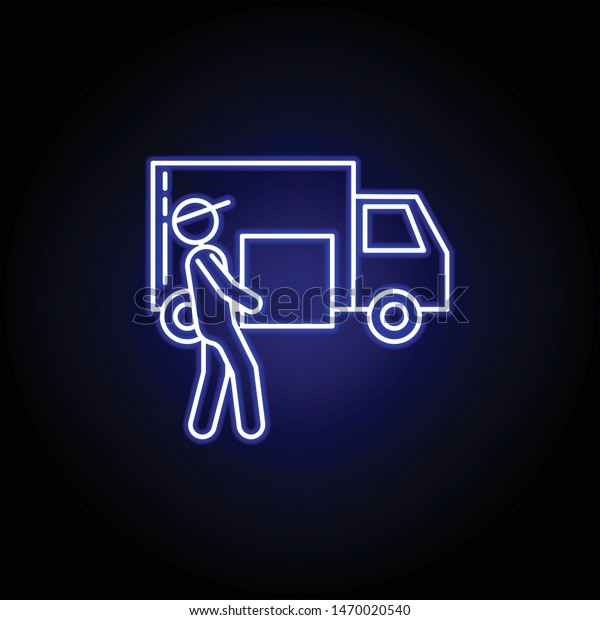 courier truck line icon in blue neon style. Set of\
logistics illustration icons. Signs, symbols can be used for web,\
logo, mobile app, UI,\
UX