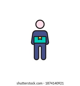 ilustración vectorial de mensajería. diseño de estilo de contorno rellenado por iconos del operador de entrega. aislado en fondo blanco