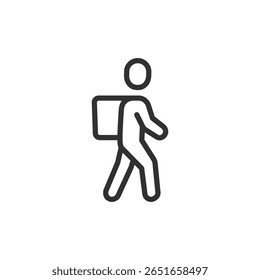 Courier walking, linear icon. Food delivery on foot. Line with editable stroke.