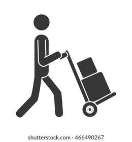 courier wheelbarrow box ,isolated flat icon design