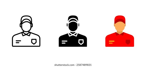 Courier worker icon. Delivery service and shipping sign. Logistics employee symbol.Express order illustration. E commerce business concept.