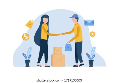 courier working for customer flat illustration