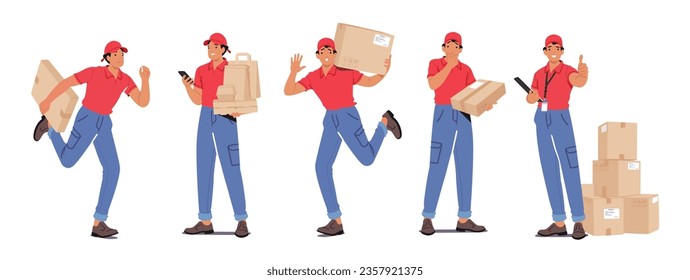 Couriers Deliver Packages, Ensuring Safe And Timely Delivery To Recipients. Their Efficiency And Reliability Make Them An Essential Part Of Modern Shipping And Logistics. Cartoon Vector Illustration