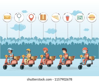 couriers delivery service characters icon vector ilustration