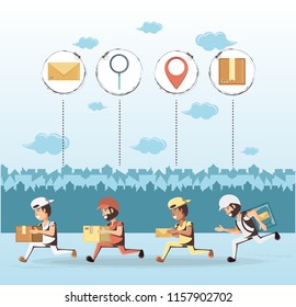 couriers delivery service characters icon vector ilustration