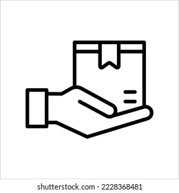 Courier's Hand holding cardboard box. Fast delivery concept. Package delivery. Online shopping. Vector illustration