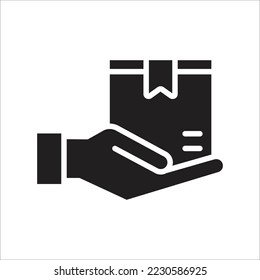 Courier's Hand holding cardboard box. Fast delivery concept. Package delivery. Online shopping. Vector illustration