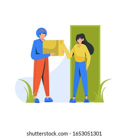 Couriers ride motorcycles and deliver goods to customers vector illustration, suitable for landing page, ui, website, mobile app, editorial, poster, flyer, article, and banner