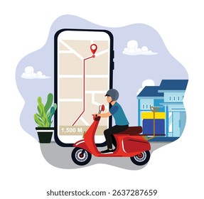 Couriers ride scooters and deliver orders to customers. Couriers track addresses using smartphones.