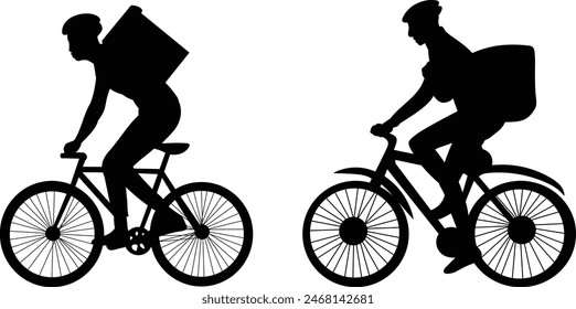 couriers riding a bicycle silhouette on a white background