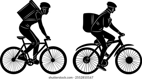 couriers riding bicycle silhouette, vector