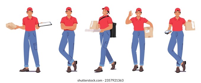 Couriers Swiftly Deliver Packages To Recipients, Ensuring Efficient And Secure Transportation. Characters Maintaining Cargo Logistics And Customer Satisfaction. Cartoon People Vector Illustration