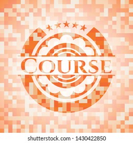 Course abstract emblem, orange mosaic background