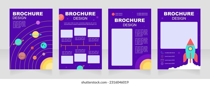 Course in astrophysics blank brochure design. Cosmology. Template set with copy space for text. Premade corporate reports collection. Editable 4 paper pages. Arial Black, Regular fonts used